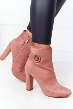 Damskie Boto Klasyczne Botki Na Słupku Lu Boo Różowe