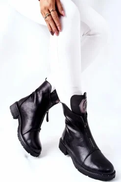 Damskie Boto Klasyczne Botki Sztyblety Czarne Edison