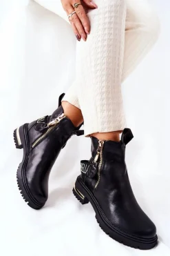 Boto Czarne Botki|Botki Płaskie*Klasyczne Botki Z Paskiem Czarne Lorie