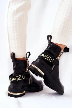 Boto Czarne Botki|Botki Płaskie*Klasyczne Botki Z Paskiem Czarne Lorie