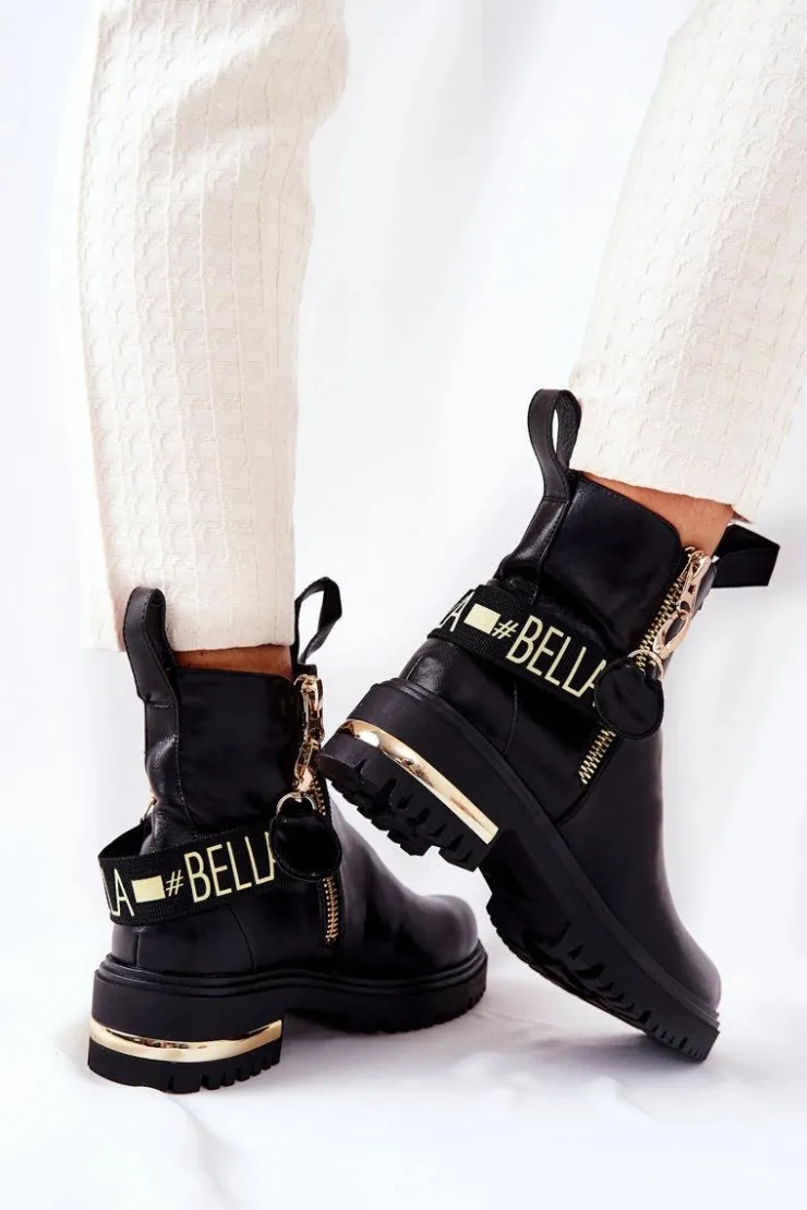 Boto Czarne Botki|Botki Płaskie*Klasyczne Botki Z Paskiem Czarne Lorie