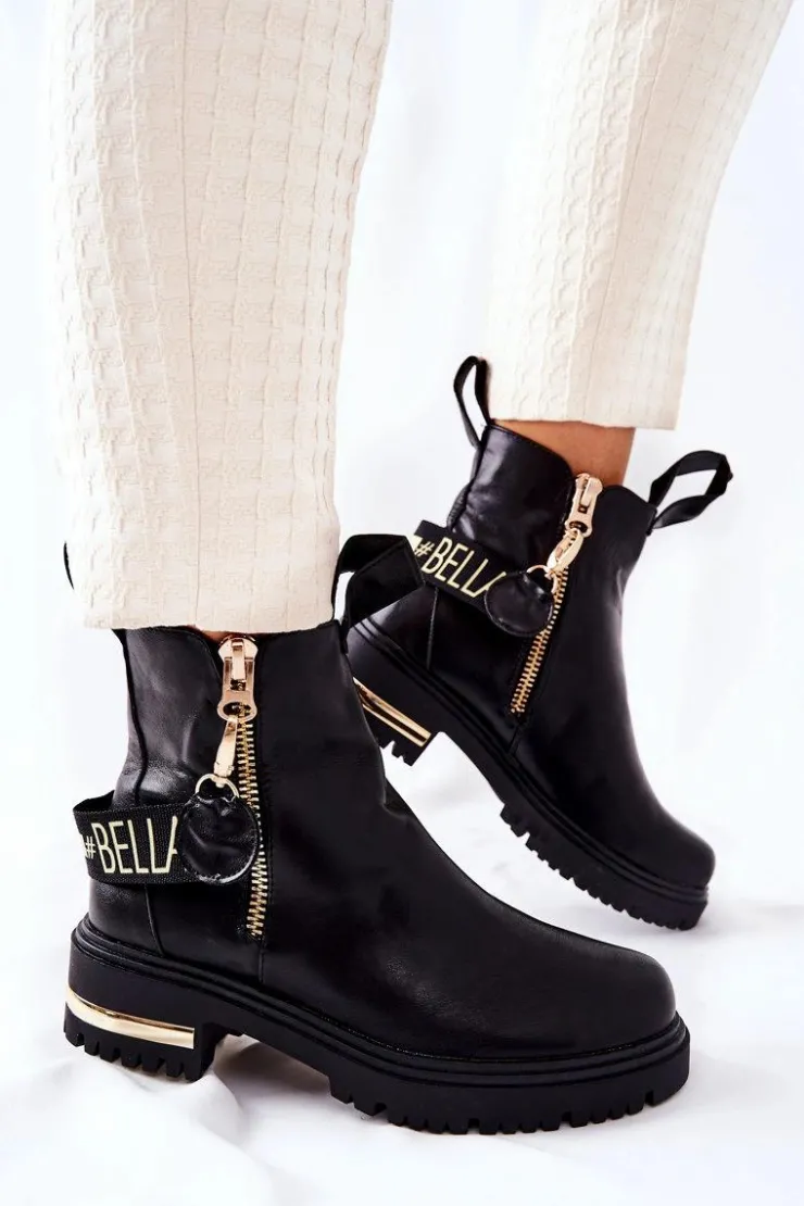 Boto Czarne Botki|Botki Płaskie*Klasyczne Botki Z Paskiem Czarne Lorie