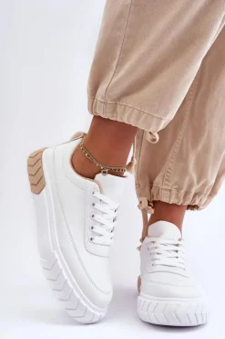 Boto Sneakersy Damskie*Klasyczne Buty Sportowe Na Platformie Biało-Beżowe Nannzie
