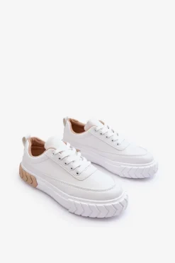 Boto Sneakersy Damskie*Klasyczne Buty Sportowe Na Platformie Biało-Beżowe Nannzie