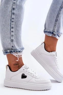 Boto Buty Sportowe Na Platformie|Sneakersy Damskie*Klasyczne Buty Sportowe Z Serduszkiem Biało-Czarne Amore