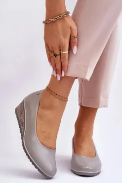 Buty damskie Vinceza Klasyczne Czółenka Na Koturnie Szare Graysen