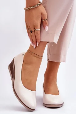 Damskie Buty damskie Vinceza Klasyczne Czółenka Na Koturnie Beżowe Graysen