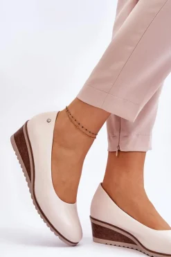 Damskie Buty damskie Vinceza Klasyczne Czółenka Na Koturnie Beżowe Graysen