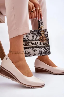 Damskie Buty damskie Vinceza Klasyczne Czółenka Na Koturnie Beżowe Graysen