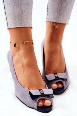 Monnari Czółenka Zamszowe|Czółenka Klasyczne*Klasyczne Czółenka Na Koturnie 0500-M12 Szare