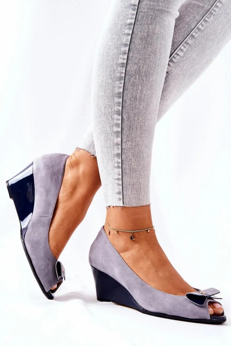 Monnari Czółenka Zamszowe|Czółenka Klasyczne*Klasyczne Czółenka Na Koturnie 0500-M12 Szare