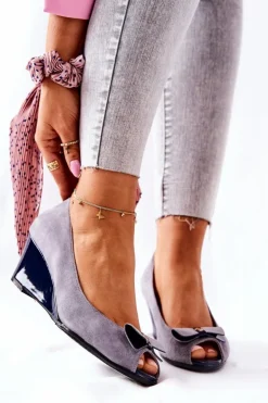 Monnari Czółenka Zamszowe|Czółenka Klasyczne*Klasyczne Czółenka Na Koturnie 0500-M12 Szare