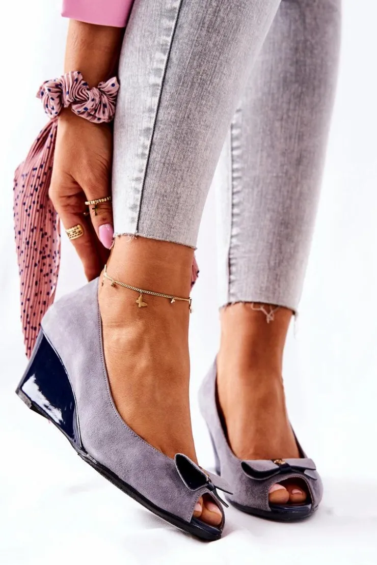 Monnari Czółenka Zamszowe|Czółenka Klasyczne*Klasyczne Czółenka Na Koturnie 0500-M12 Szare