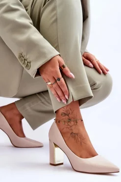 Discount Boto Klasyczne Czółenka Na Ozdobnym Słupku Beżowe Elizabeth