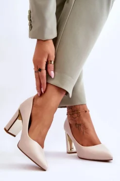 Discount Boto Klasyczne Czółenka Na Ozdobnym Słupku Beżowe Elizabeth