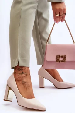 Discount Boto Klasyczne Czółenka Na Ozdobnym Słupku Beżowe Elizabeth