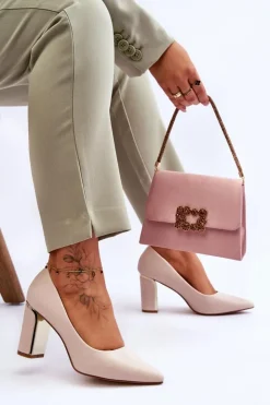 Discount Boto Klasyczne Czółenka Na Ozdobnym Słupku Beżowe Elizabeth