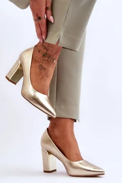 Boto Czółenka Na Słupku|Czółenka Klasyczne*Klasyczne Czółenka Na Ozdobnym Słupku Złote Elizabeth