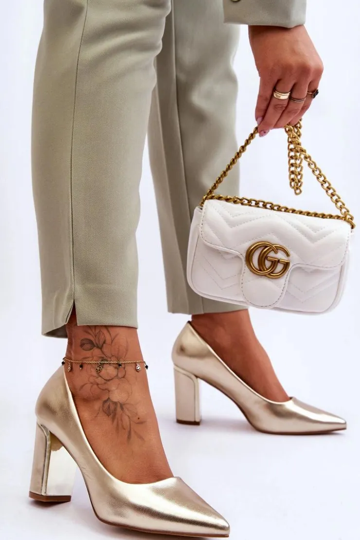 Boto Czółenka Na Słupku|Czółenka Klasyczne*Klasyczne Czółenka Na Ozdobnym Słupku Złote Elizabeth