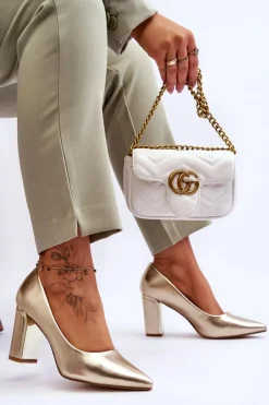 Boto Czółenka Na Słupku|Czółenka Klasyczne*Klasyczne Czółenka Na Ozdobnym Słupku Złote Elizabeth