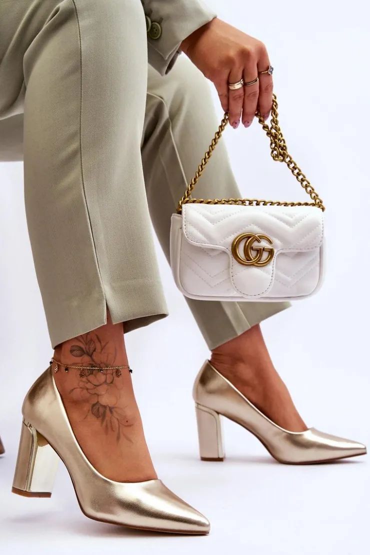 Boto Czółenka Na Słupku|Czółenka Klasyczne*Klasyczne Czółenka Na Ozdobnym Słupku Złote Elizabeth