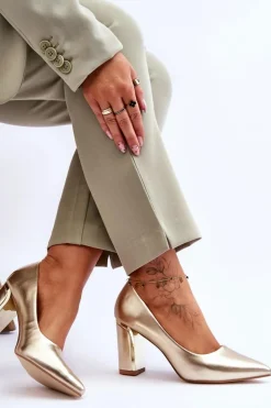 Boto Czółenka Na Słupku|Czółenka Klasyczne*Klasyczne Czółenka Na Ozdobnym Słupku Złote Elizabeth