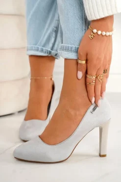 Discount Boto Klasyczne Czółenka Na Słupku Zamszowe Szare Eliana