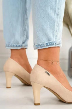 Damskie Boto Klasyczne Czółenka Na Słupku Zamszowe Beżowe Eleanor