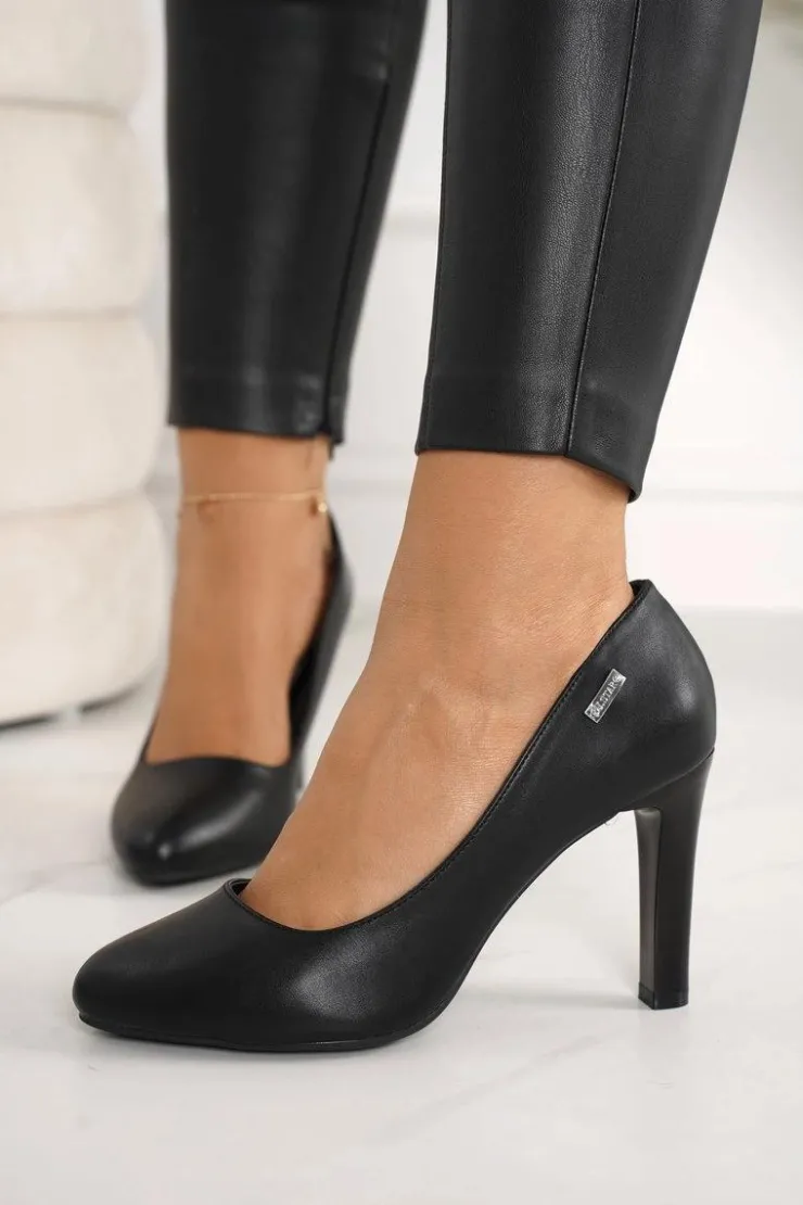 Boto Czółenka Na Słupku*Klasyczne Czółenka Na Słupku Czarne Eliana