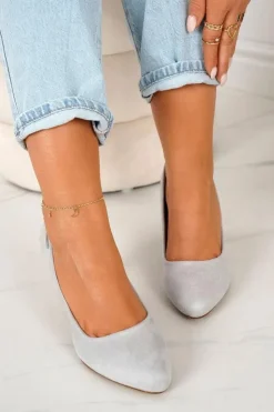 Boto Czółenka Na Słupku*Klasyczne Czółenka Na Słupku Zamszowe Szare Eleanor