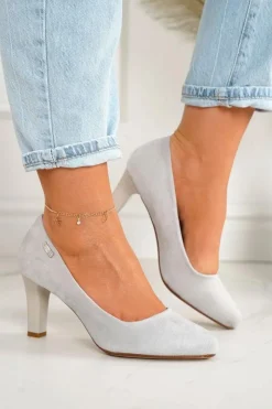 Boto Czółenka Na Słupku*Klasyczne Czółenka Na Słupku Zamszowe Szare Eleanor