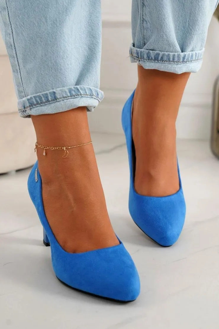 Sale Boto Klasyczne Czółenka Na Słupku Zamszowe Niebieskie Eleanor