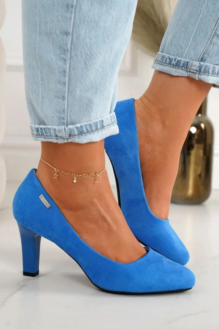 Sale Boto Klasyczne Czółenka Na Słupku Zamszowe Niebieskie Eleanor