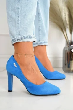 Boto Czółenka Na Słupku*Klasyczne Czółenka Na Słupku Zamszowe Niebieskie Eliana