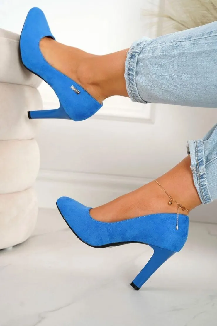 Boto Czółenka Na Słupku*Klasyczne Czółenka Na Słupku Zamszowe Niebieskie Eliana