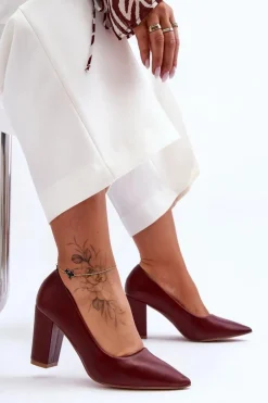 Damskie Boto Klasyczne Czółenka Na Słupku Bordowe Odessa