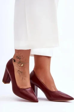 Damskie Boto Klasyczne Czółenka Na Słupku Bordowe Odessa