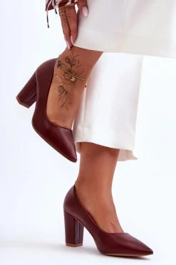 Damskie Boto Klasyczne Czółenka Na Słupku Bordowe Odessa