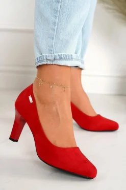 Boto Klasyczne Czółenka Na Słupku Zamszowe Czerwone Eleanor