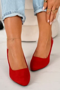 Boto Klasyczne Czółenka Na Słupku Zamszowe Czerwone Eleanor