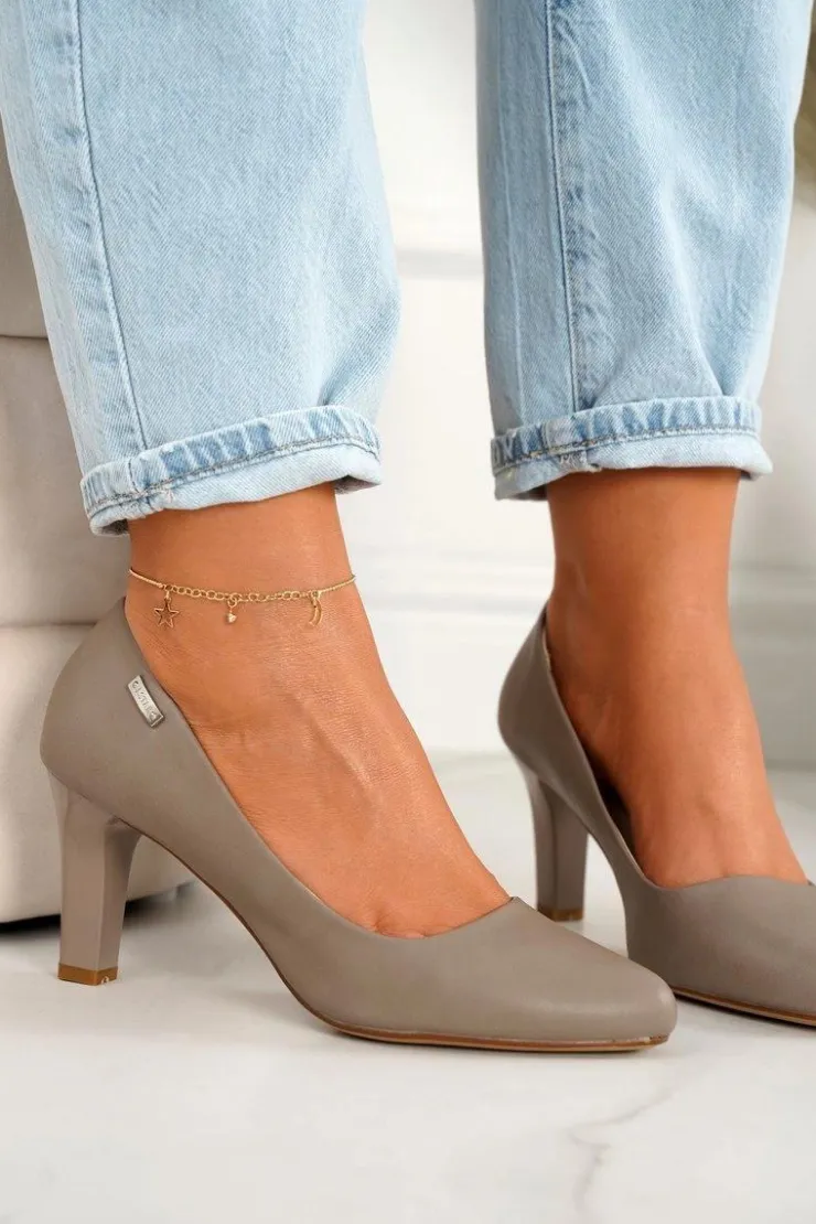 Outlet Boto Klasyczne Czółenka Na Słupku Cappuccino Eleanor