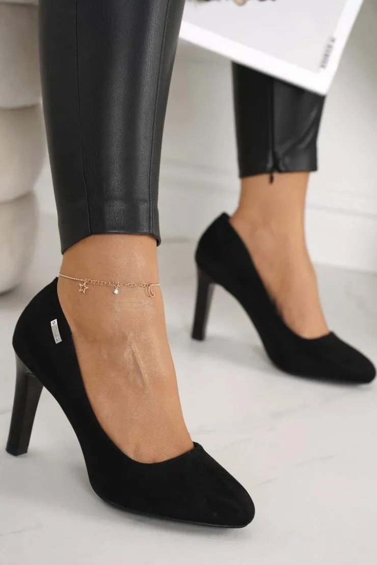 Boto Czółenka Na Słupku*Klasyczne Czółenka Na Słupku Zamszowe Czarne Eleanor