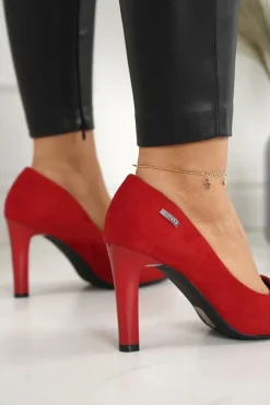 Damskie Boto Klasyczne Czółenka Na Słupku Zamszowe Czerwone Eliana