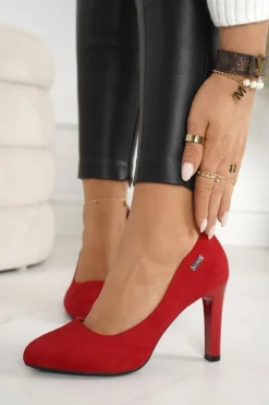 Damskie Boto Klasyczne Czółenka Na Słupku Zamszowe Czerwone Eliana