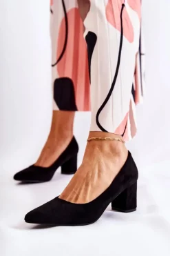 Boto Czółenka Zamszowe|Czółenka Na Słupku*Klasyczne Czółenka Zamszowe Na Słupku Czarne Lency