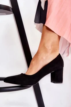 Boto Czółenka Zamszowe|Czółenka Na Słupku*Klasyczne Czółenka Zamszowe Na Słupku Czarne Lency