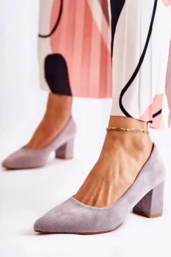 Boto Czółenka Zamszowe|Czółenka Na Słupku*Klasyczne Czółenka Zamszowe Na Słupku Szare Lency