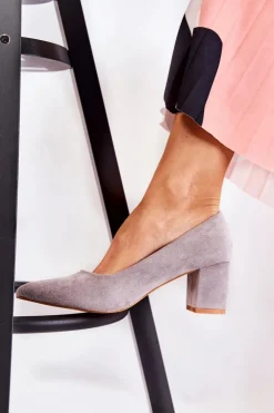 Boto Czółenka Zamszowe|Czółenka Na Słupku*Klasyczne Czółenka Zamszowe Na Słupku Szare Lency