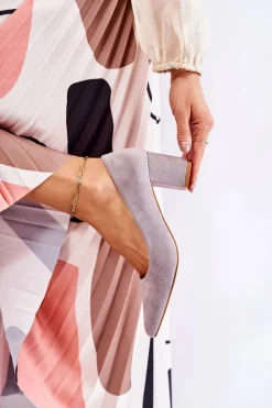 Boto Czółenka Zamszowe|Czółenka Na Słupku*Klasyczne Czółenka Zamszowe Na Słupku Szare Lency