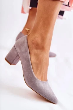 Boto Czółenka Zamszowe|Czółenka Na Słupku*Klasyczne Czółenka Zamszowe Na Słupku Szare Lency